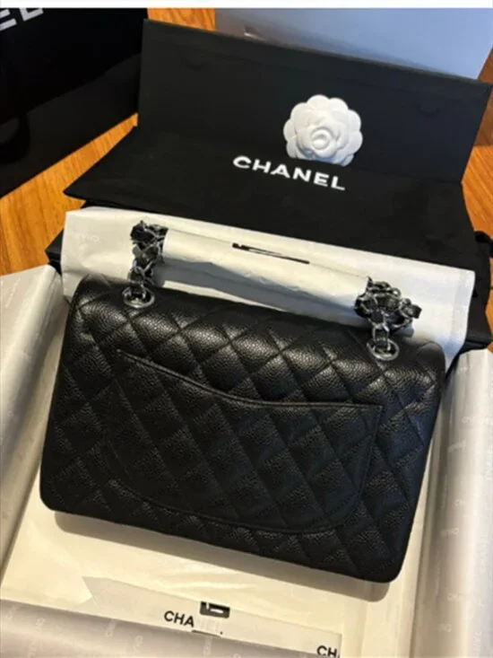 Chanel Timeless Quilted Shoulder Bag, Black Caviar, Silver Turnlock, Full Set - Picture 2 of 5